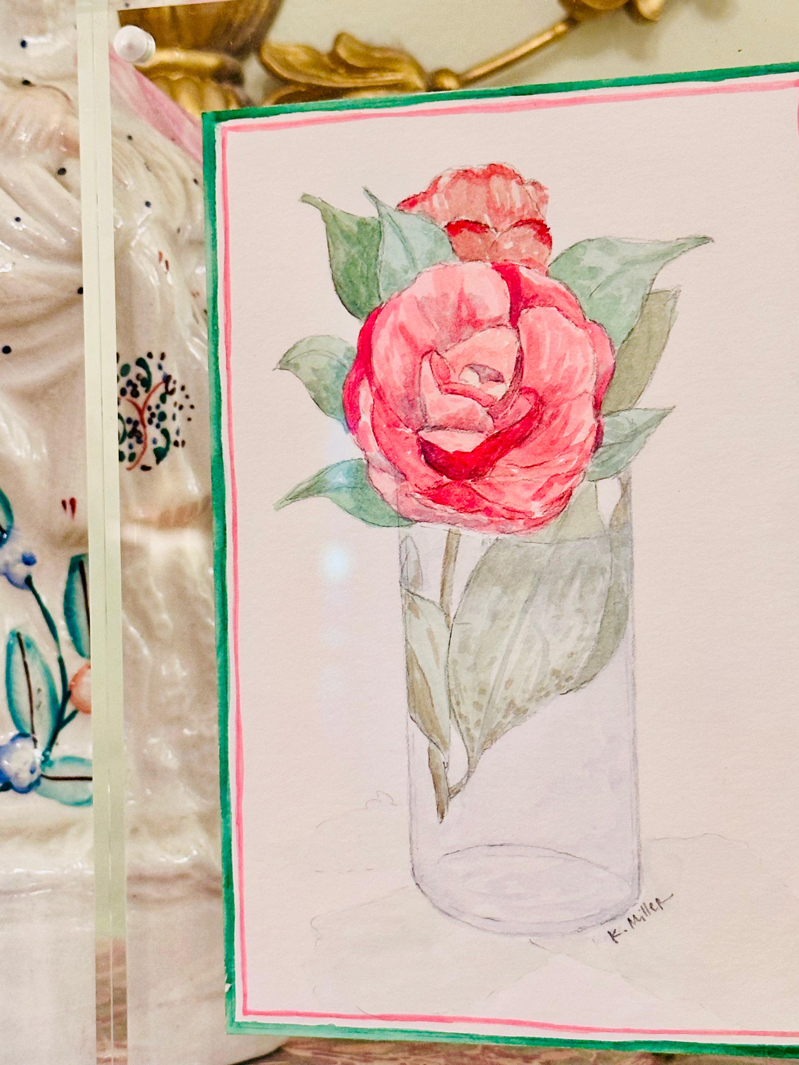 Camellia Watercolor & Pencil by Kate Miller