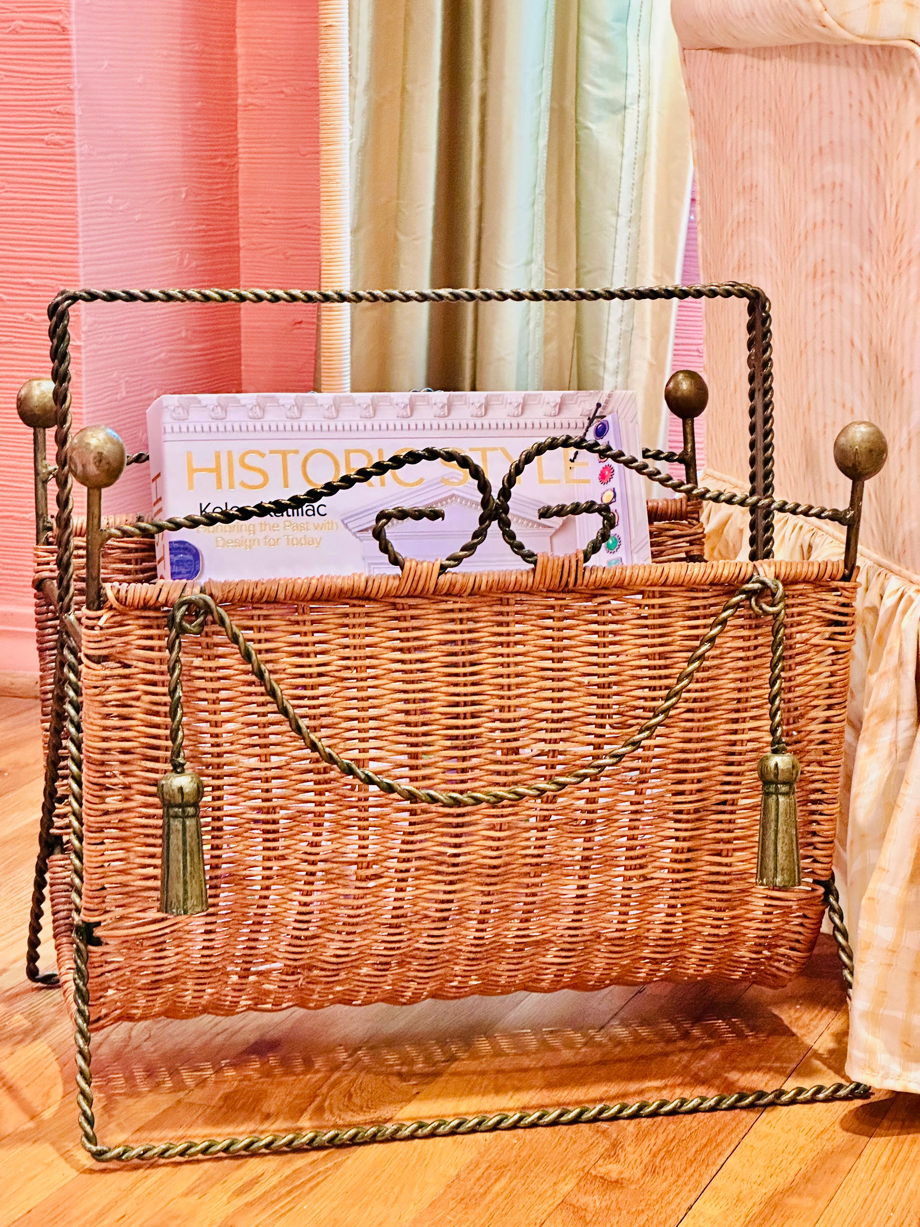 Hollywood Regency Rope & Tassel Magazine Holder