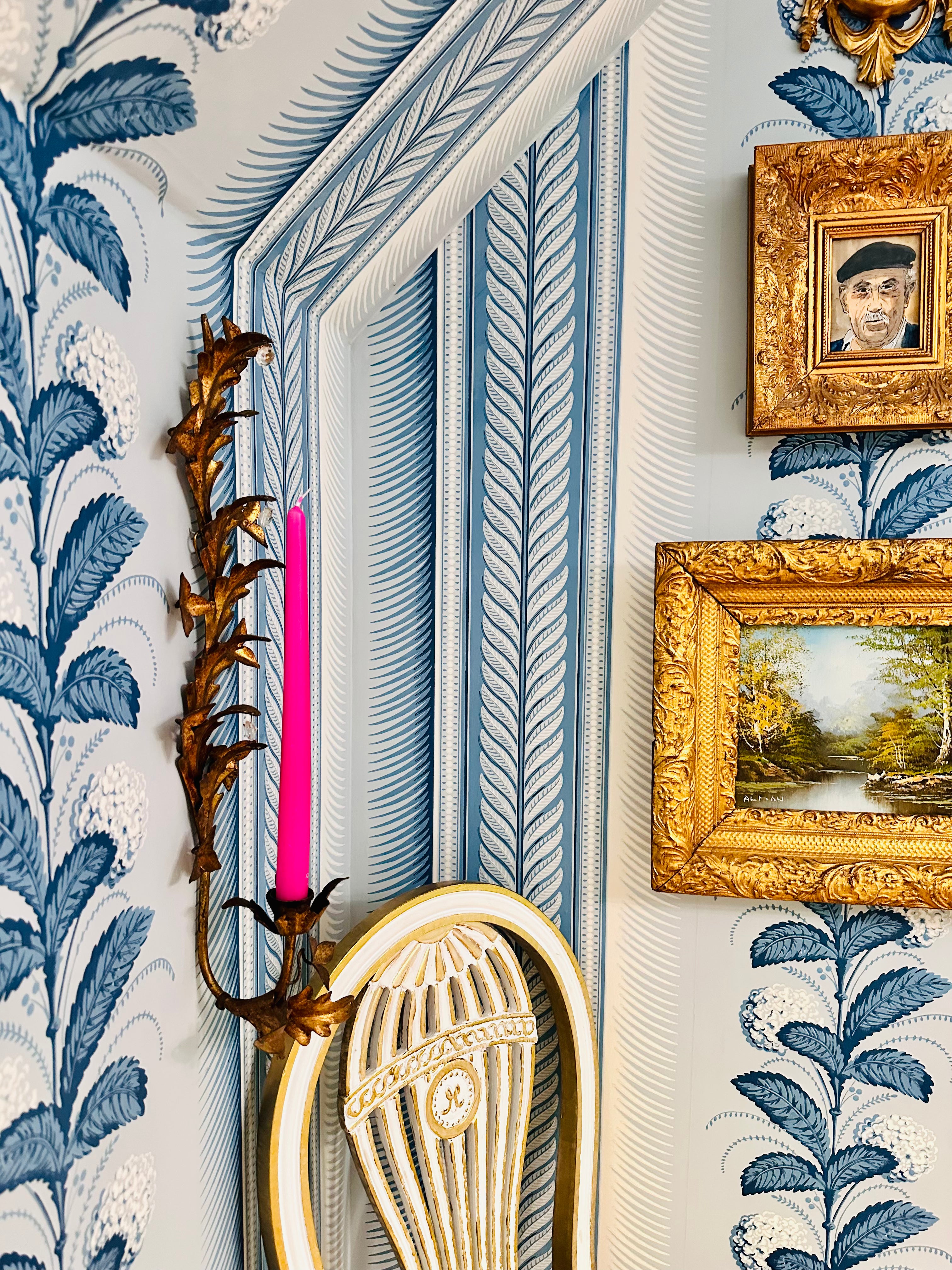 Vintage Gilded Italian Tole Candle Sconce with Crystals