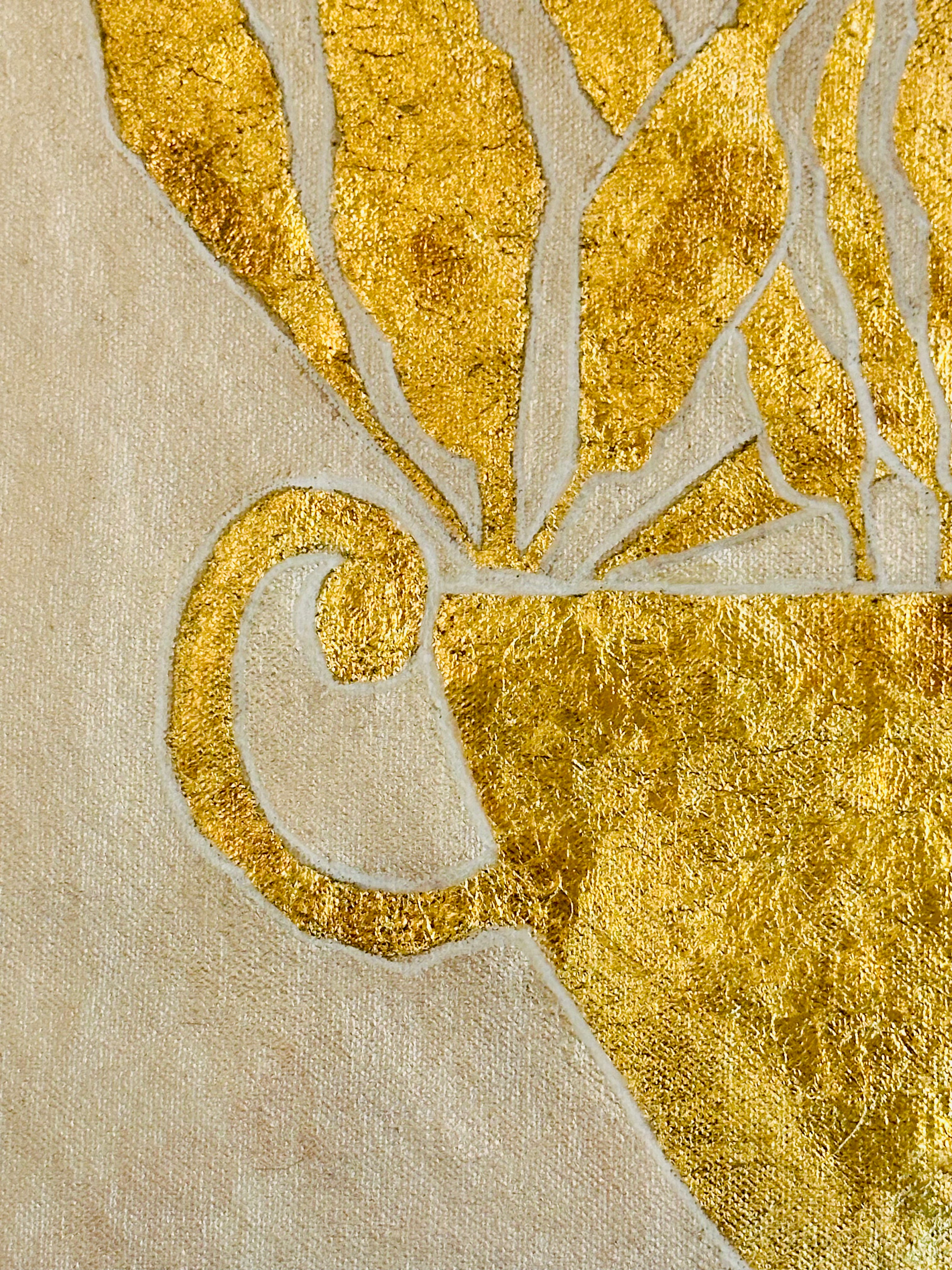 Gold Leaf Botanical on Linen by Laura Rice