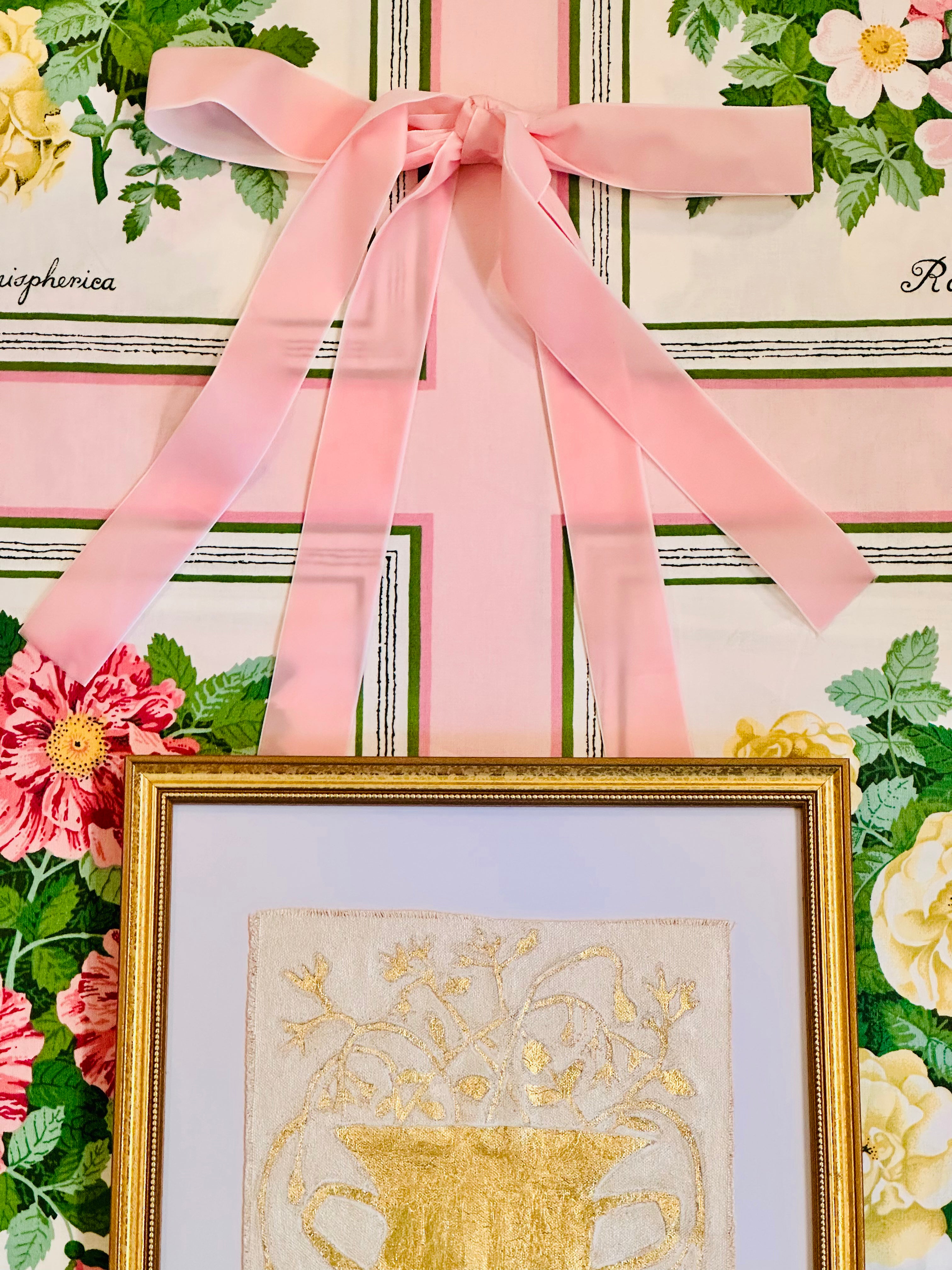 Gold Leaf Botanical on Linen by Laura Rice