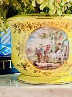 Load image into Gallery viewer, Striking Yellow Hand Painted Cachepot with Flower Frog
