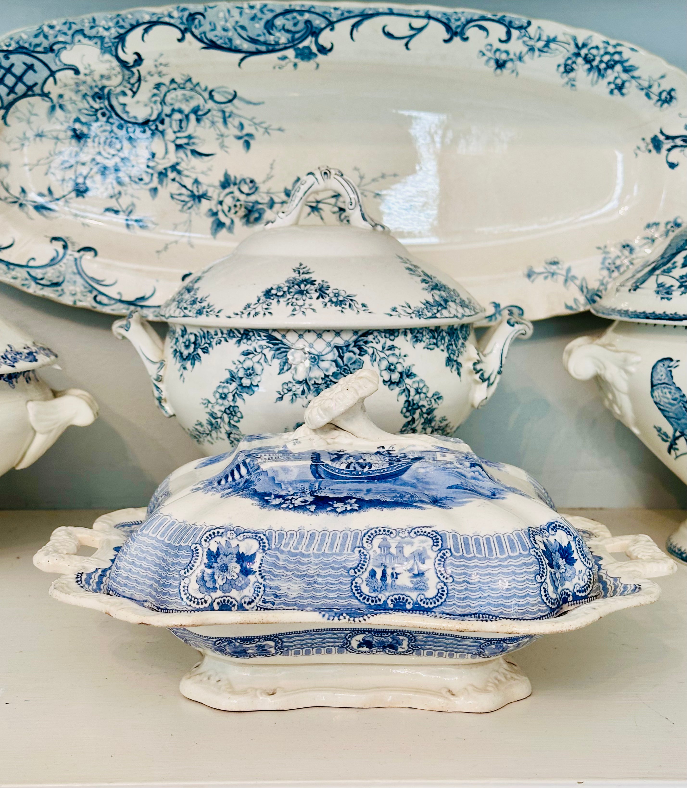 Antique (1829-1861) Bologna Adam’s & Son’s Transferware Covered Dish