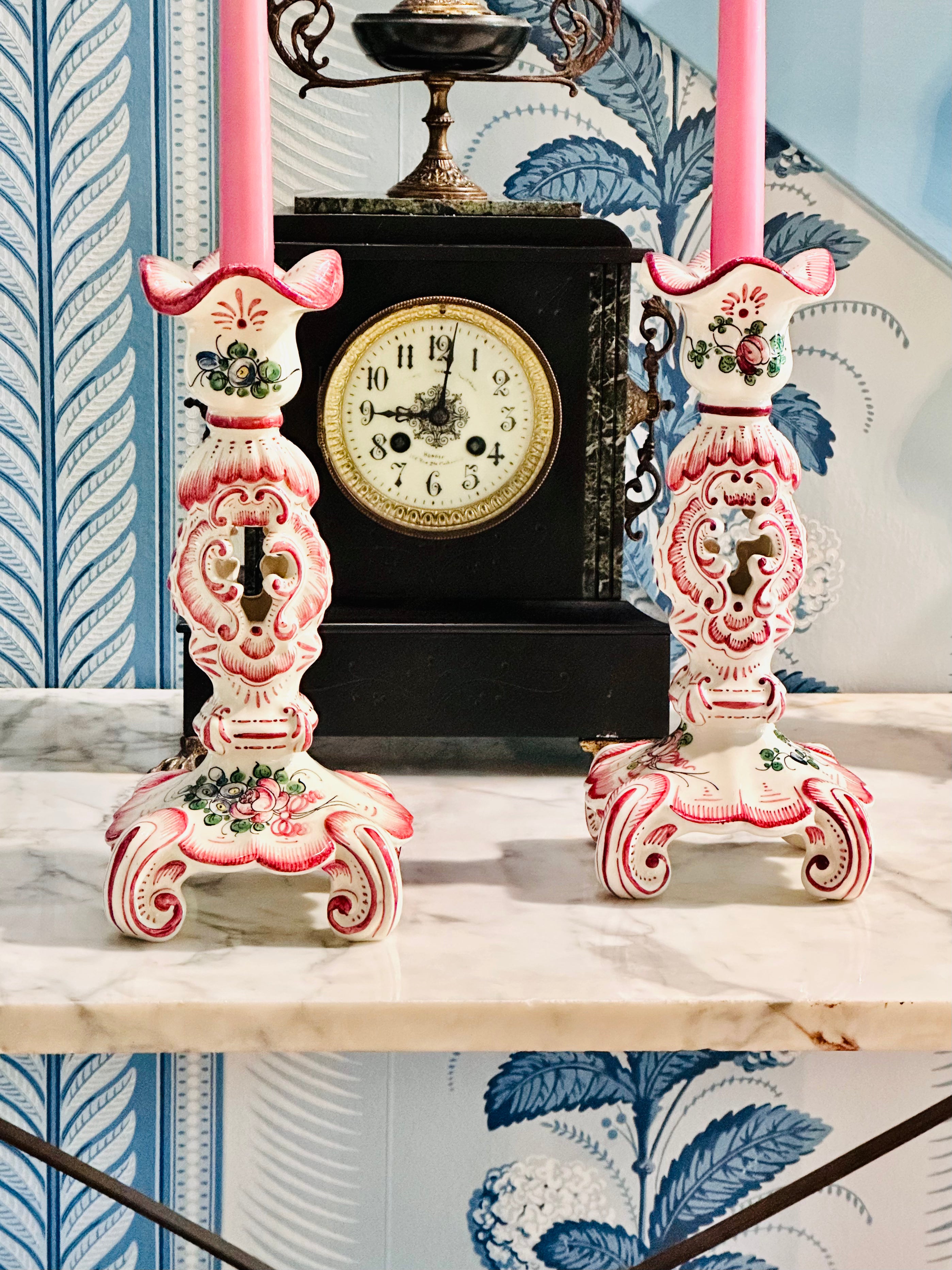 Fabulous French Faience Candlesticks