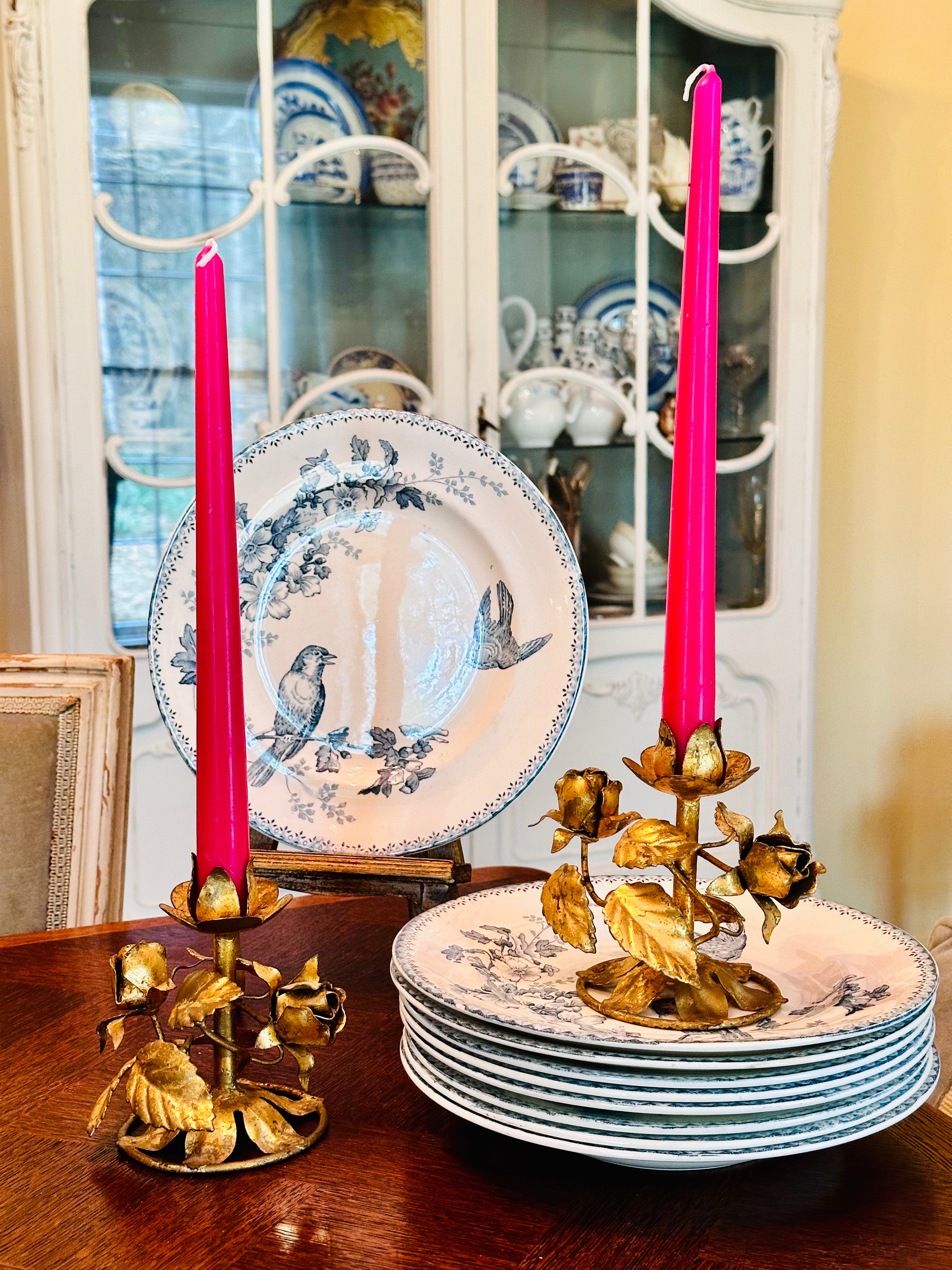 Exquisite Pair of Gilded Italian Tole Candleholders