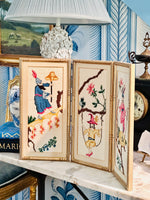 Load image into Gallery viewer, Very Rare Needlepoint Chinoiserie Trifold Bamboo Screen
