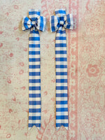 Load image into Gallery viewer, Magnificent Blue &amp; White Gingham Willow &amp; Pearls Bows
