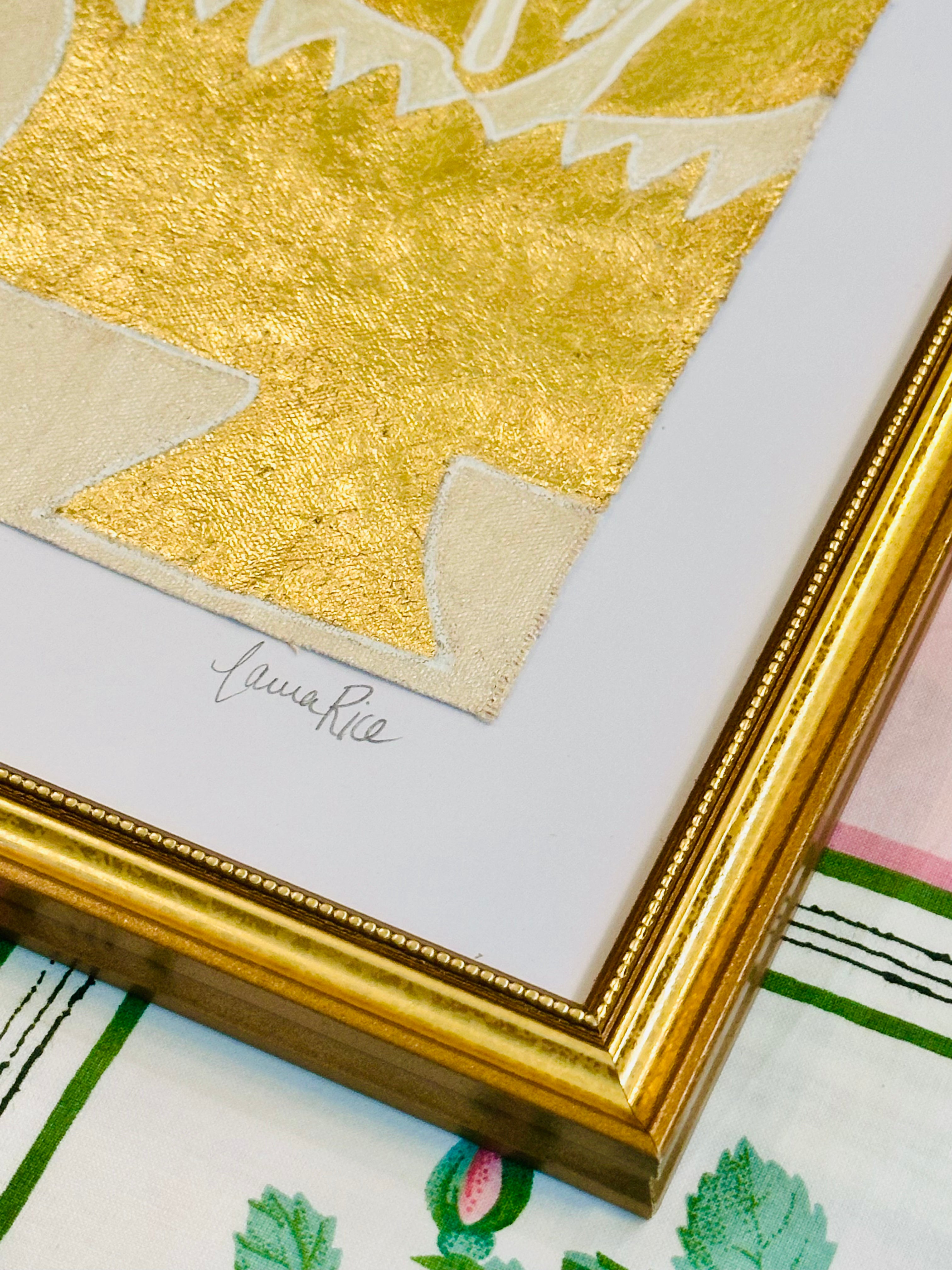 Gold Leaf Botanical on Linen by Laura Rice