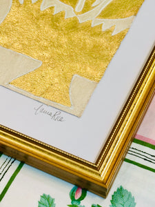 Gold Leaf Botanical on Linen by Laura Rice