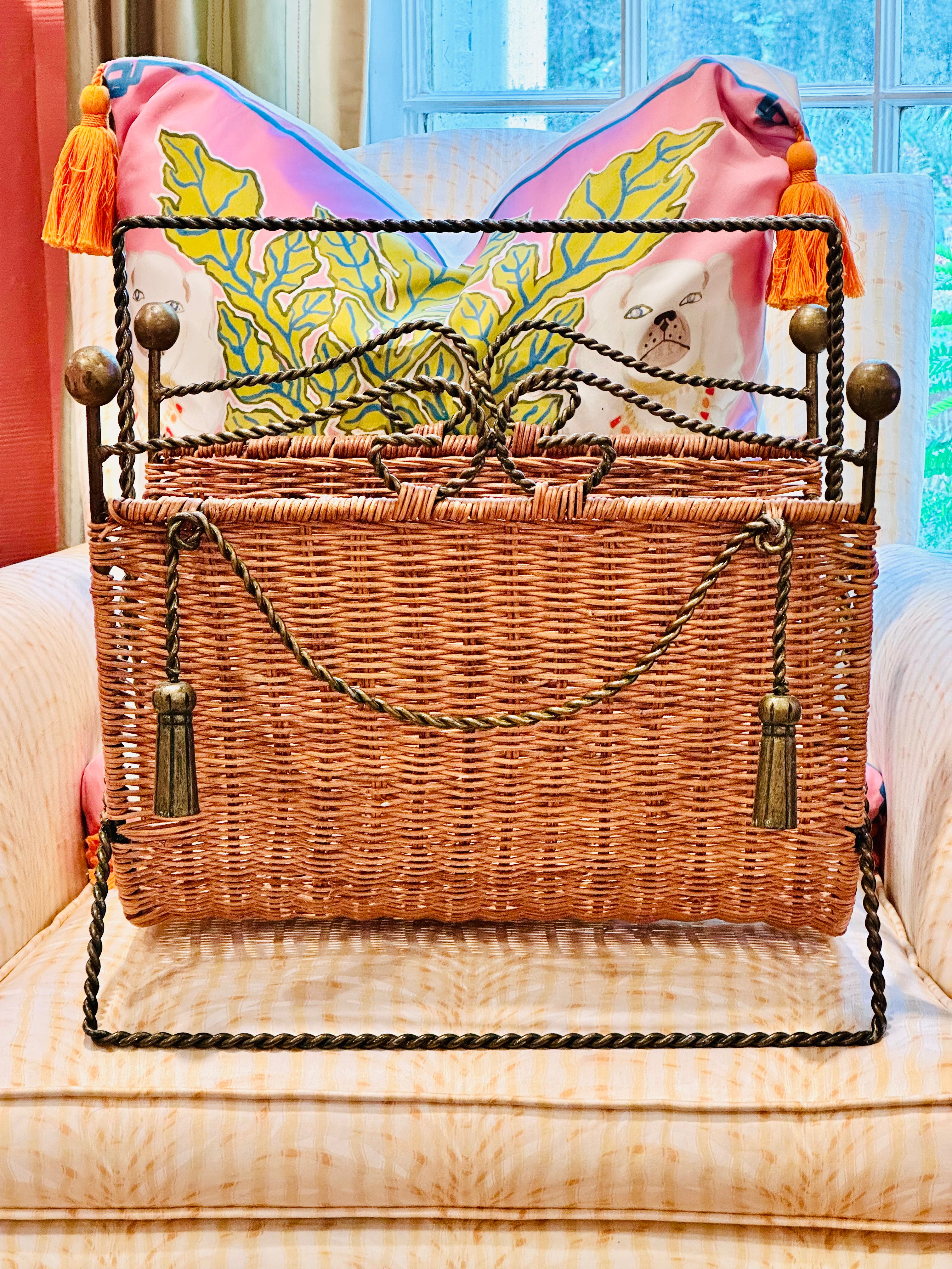 Hollywood Regency Rope & Tassel Magazine Holder