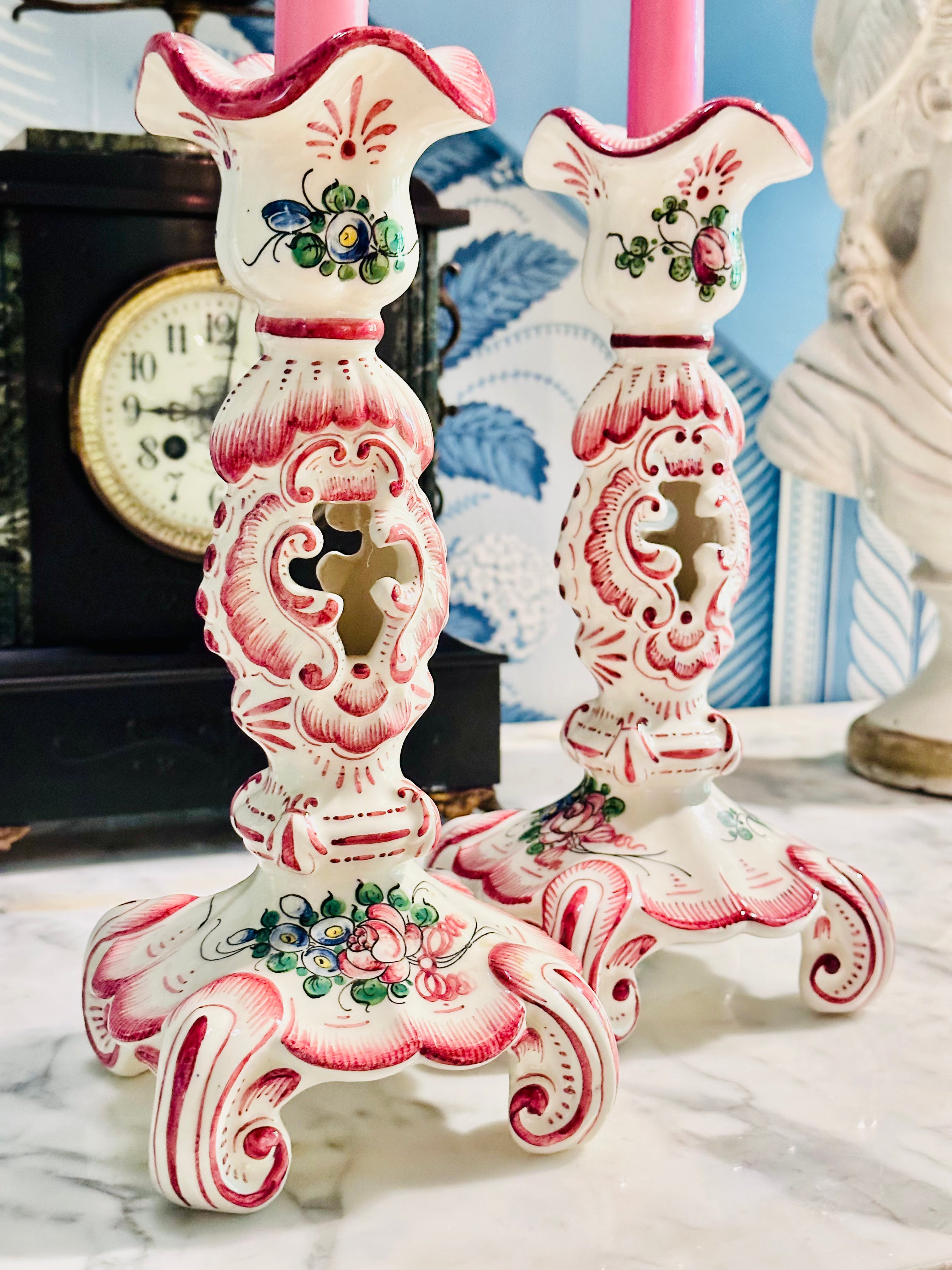 Fabulous French Faience Candlesticks