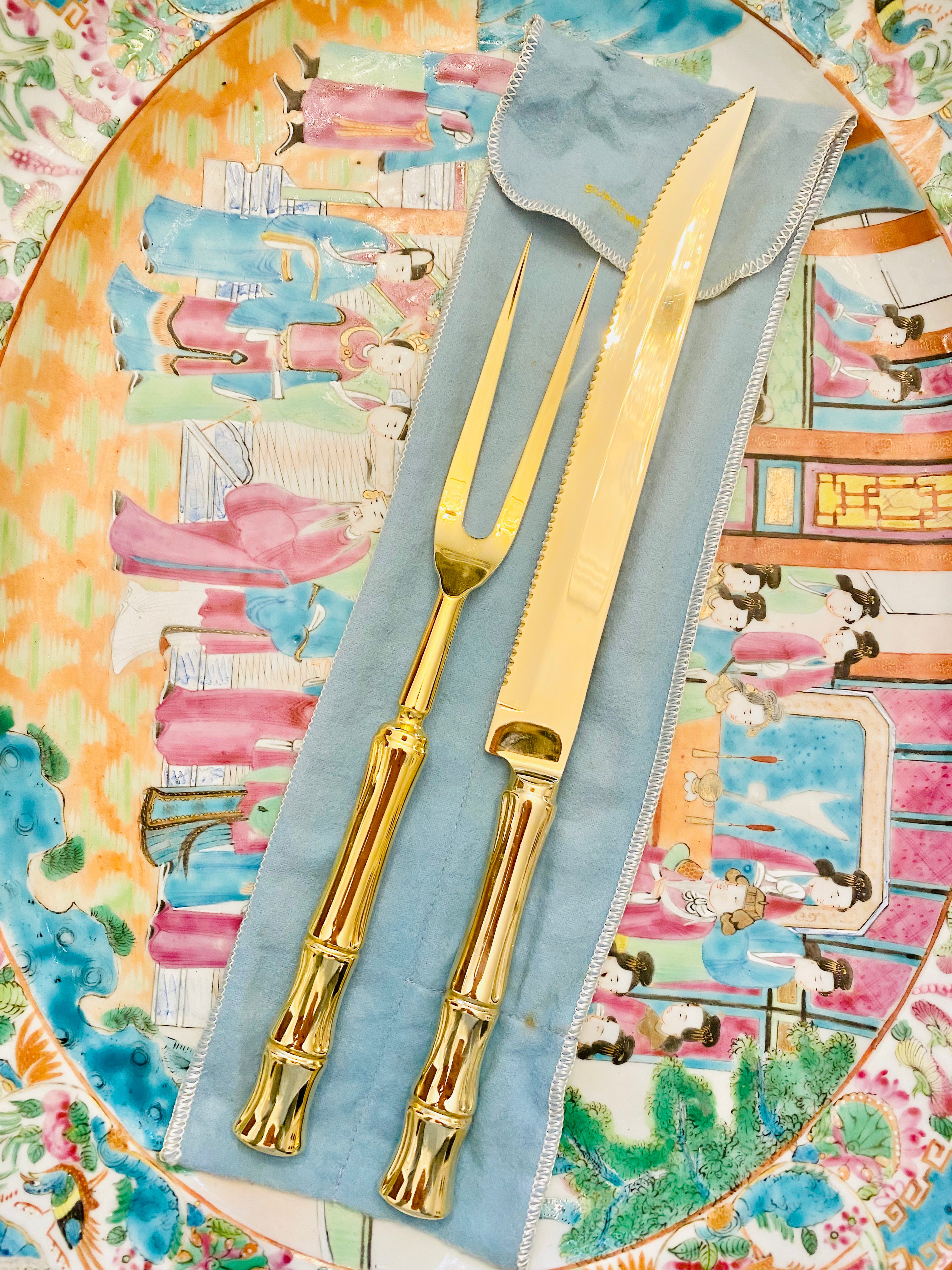 Very Rare Supreme Cutlery Faux Bamboo Carving Set